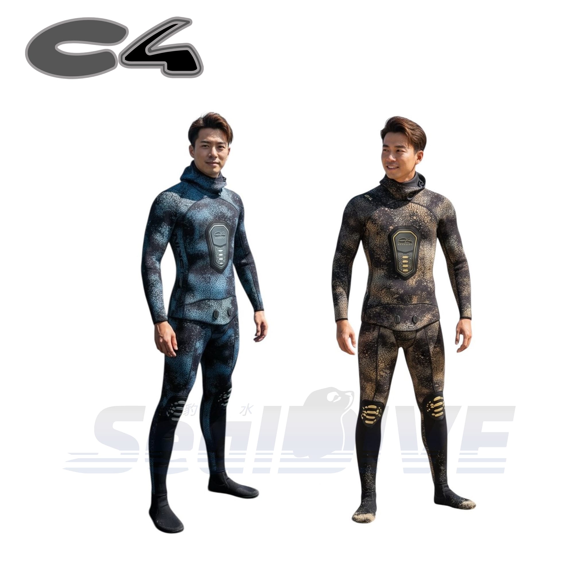 義大利 C4 WETSUIT CAMOSKIN MED 3MM 5MM 迷彩金 迷彩藍 防寒衣｜海豹潛水 SealDIVE 漁獵潛水裝備