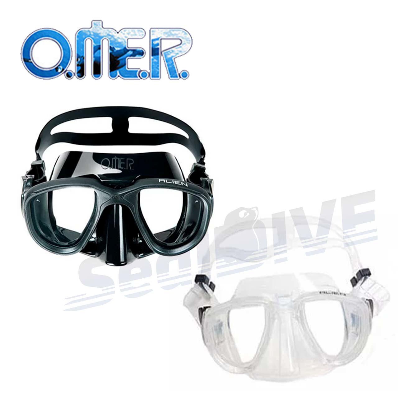 OMER Alien 低容積面鏡 全黑 透明 透藍｜OMER 漁獵潛水裝備